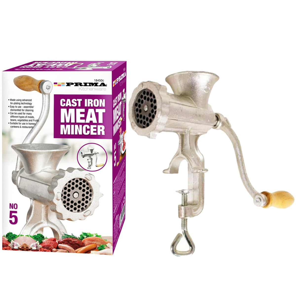 NTI No.5 Professional Prima | Traditional CAST Iron Meat Mincer | Manual Grinder Heavy Duty | Beef | Chicken | Sausage | Mince Maker Stuffer Kitchen Shops Restaurants CANTEENS UK Free P&P, Silver