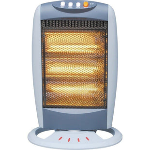 (HomeVibe) 1200w 3 Bar Compact Halogen Heater Oscilating with 3 Bar Heat Settings / 90 Degree Oscillation/Safety Tip-over Switch/Carry Handle / 17p Per Hour - Grey