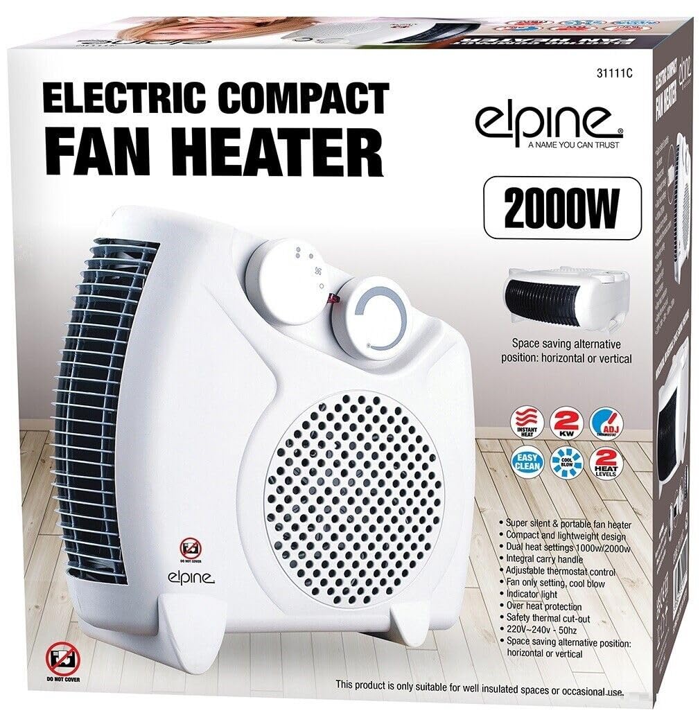 HOMEVIBE 2KW Fan Heater 2 in 1 2000W Small Portable Electric Hot Warm Air Upright Flatbed Electric Heater | Room Heater with Variable Thermostat | Upright Space Heater | Heaters For Home Low energy