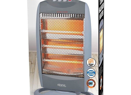 (HomeVibe) 1200w 3 Bar Compact Halogen Heater Oscilating with 3 Bar Heat Settings / 90 Degree Oscillation/Safety Tip-over Switch/Carry Handle / 17p Per Hour - Grey