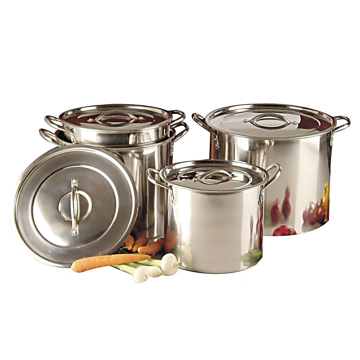 Set of 4 High Quality Stainless Steel Deep Stock Soup Boiling Pot Cooking Catering Stockpots Set with Lids - 8QT 12QT 16QT 20QT