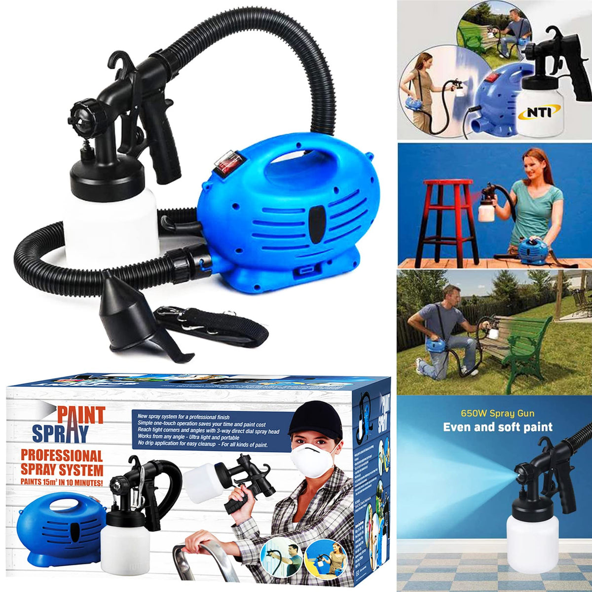 NTI 650W PROFESSIONAL PAINT SPRAY Electric Gun | Indoor Outdoor | HVLP | Furniture | Detachable | DIY | Fence | Lacquer | Varnish | Multi Use Plus Sprayer | 3 Modes | UK FREE P&P, TV139-NTI