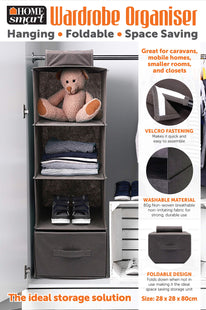 Home Smart HANGING 4 SHELF WARDROBE CLOSET ORGANISER HANGERS STORAGE FOR CLOTHES AND ACCESSORIES STRONG VELCRO