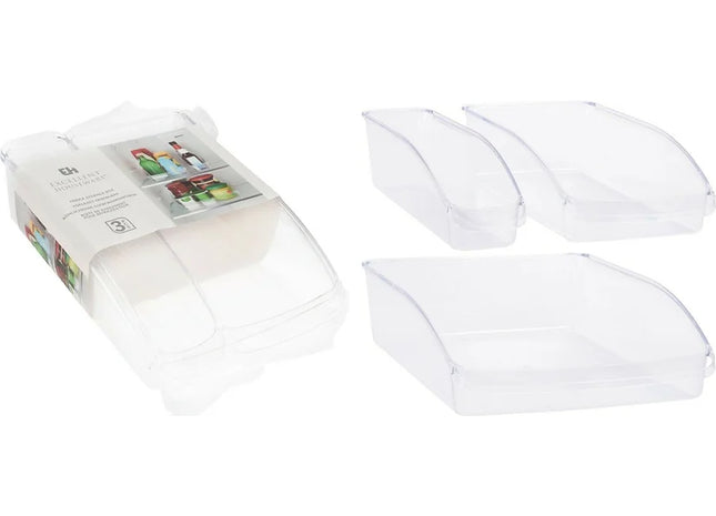 Set of 3 Clear Fridge Organiser Storage Trays