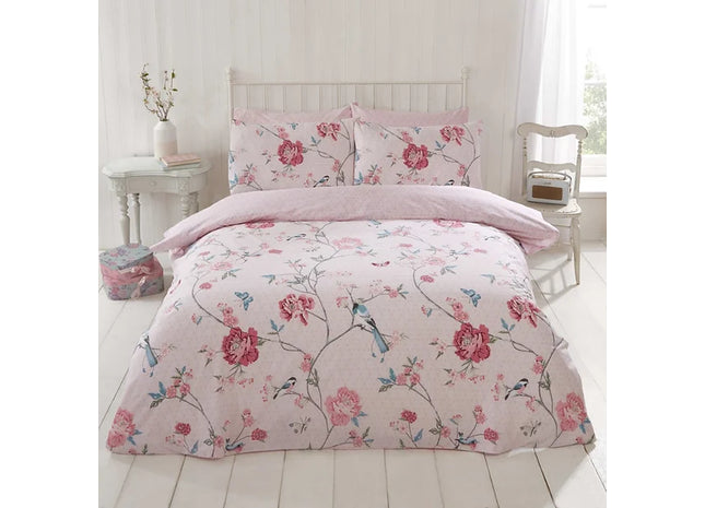ranquility Floral Birds Reversible Pink Duvet Cover Set