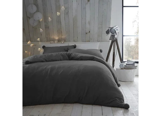 Heather Fleece Pom Pom Duvet Set