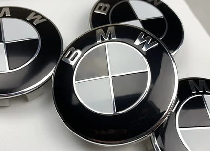 Set of 4 BMW Black and White alloy wheel caps 68mm