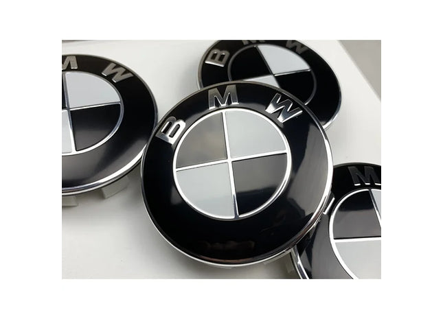 Set of 4 BMW Black and White alloy wheel caps 68mm
