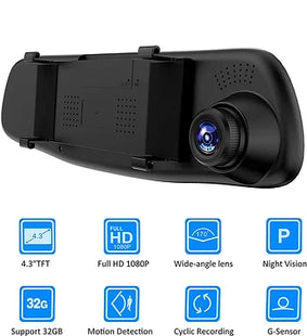 HD Mirror Dash Cam with Front and Rear Camera