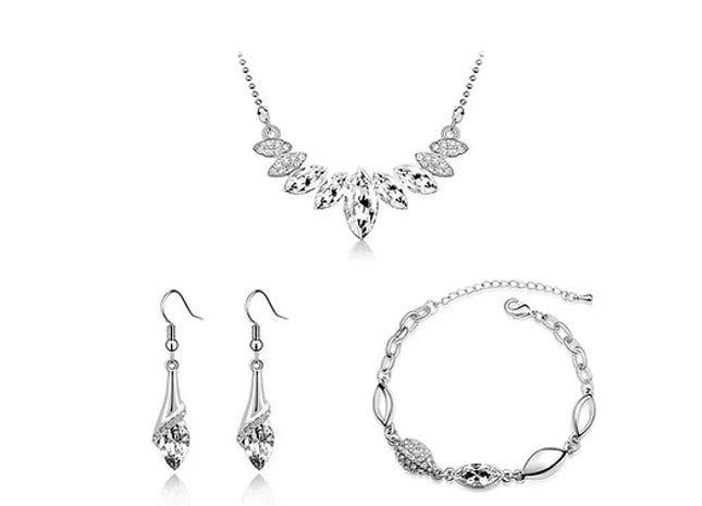 Diamante Silver Lady Earrings Bracelet Necklace