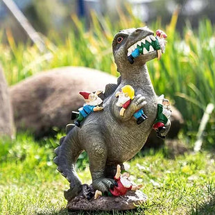 Dinosaur Eating Gnomes Funny Statue