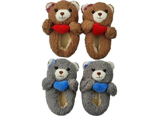 Novelty Heart Teddy Slippers