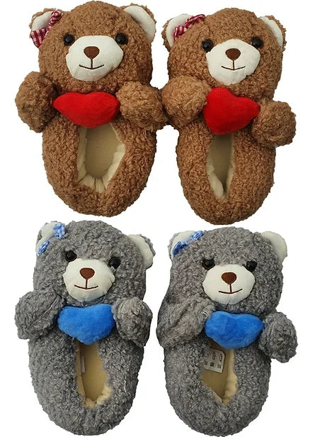 Novelty Heart Teddy Slippers