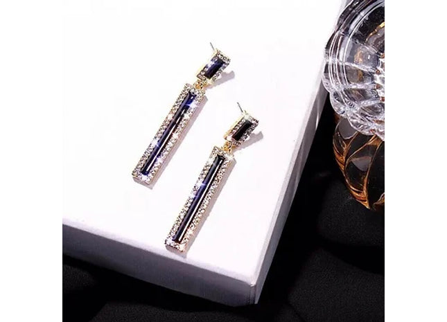 Beautiful Gold Long Drop Black Enamel Earrings