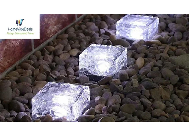 4pc White Solar LED Glass Ice Cube Path Light