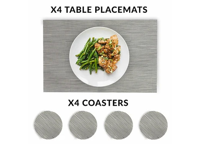 Grey Table Mat Set Anti Slip Table Runner, 4 Placemats & 4 Coasters