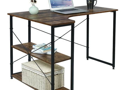L-shaped PC computer desk with shelves and workstation
