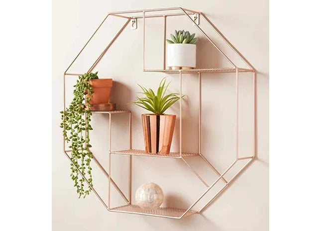Hexagon Metal Wire Wall Shelf