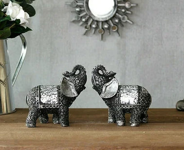 2x Silver Mosaic Elephant Ornaments