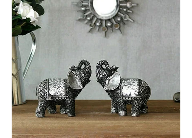2x Silver Mosaic Elephant Ornaments