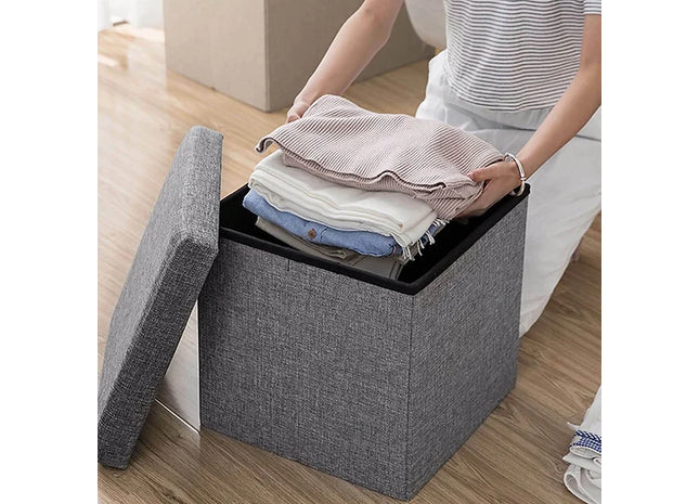 Modern Large Linen Folding Storage Ottoman Pouffe