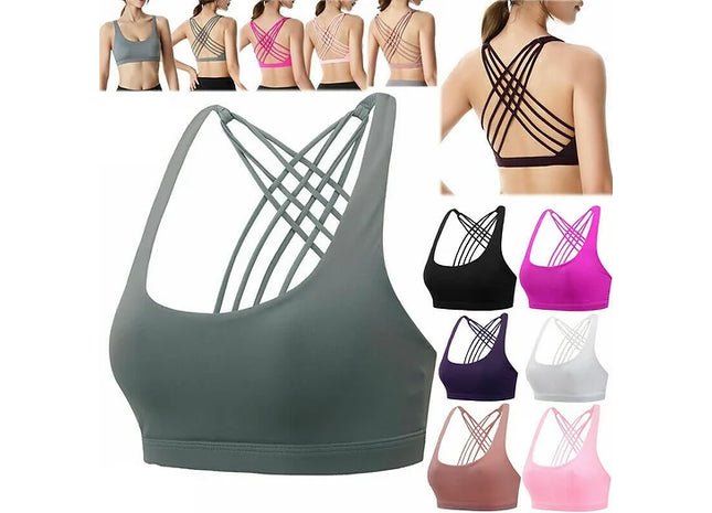 Womens Padded Cross Back Sports Bra
