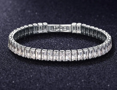 18K White Gold PL Emerald Cubic Zirconia Tennis Bracelet