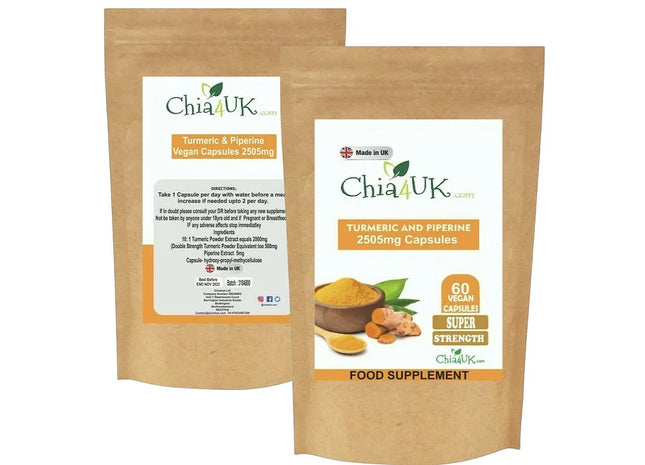 Turmeric and Black Pepper 2500mg High Strength Vegan Capsules