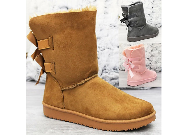 Ladies Fur Lined Flat Bow Ankle Boots