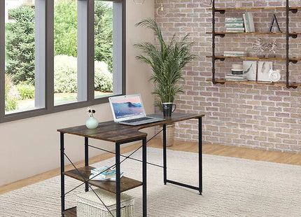 L-shaped PC computer desk with shelves and workstation