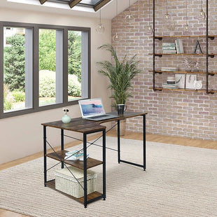 L-shaped PC computer desk with shelves and workstation