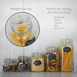 Set of 5 Clip Top Glass Storage Jars