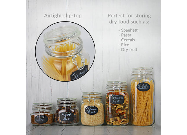 Set of 5 Clip Top Glass Storage Jars