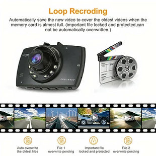Dashcam LCD With Night Vision 1080P+ 32gb Memory Card