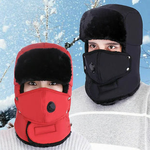 Men Winter Warm Hat Fleeced Thick Cap with Earflaps and Mask