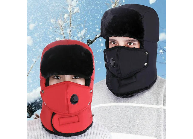 Men Winter Warm Hat Fleeced Thick Cap with Earflaps and Mask