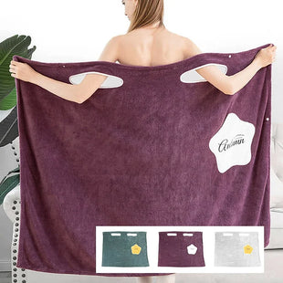 Quick Dry Wearable Microfiber Plush Bathrobes Towel