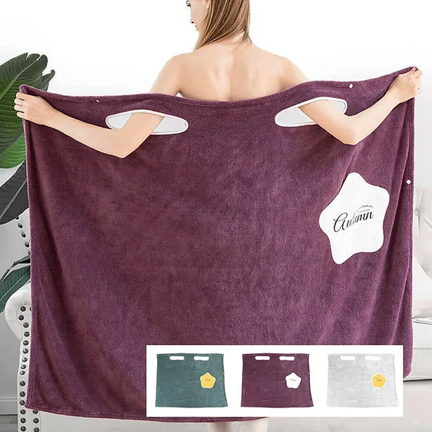 Quick Dry Wearable Microfiber Plush Bathrobes Towel