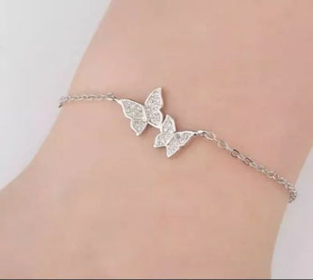 Sterling Silver Chain Bracelet Shiny Linked Butterflies