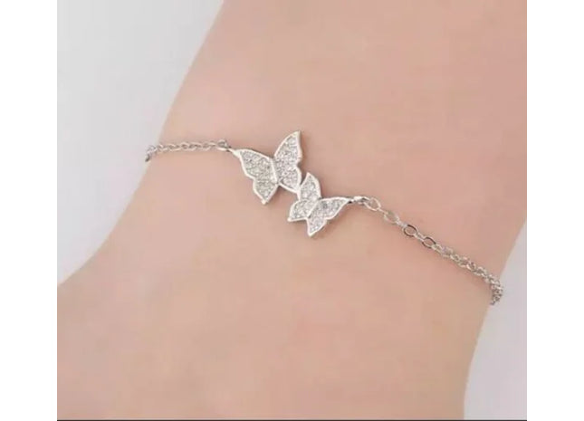 Sterling Silver Chain Bracelet Shiny Linked Butterflies