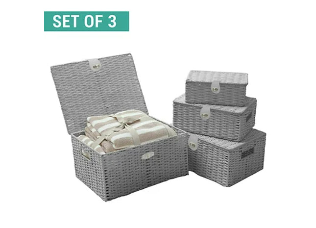 Grey Wicker Baskets Set of 3