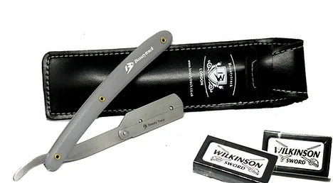 BARBER CUT THROAT STRAIGHT SALON SHAVER + 10 BLADES