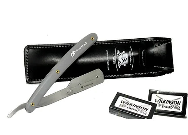 BARBER CUT THROAT STRAIGHT SALON SHAVER + 10 BLADES