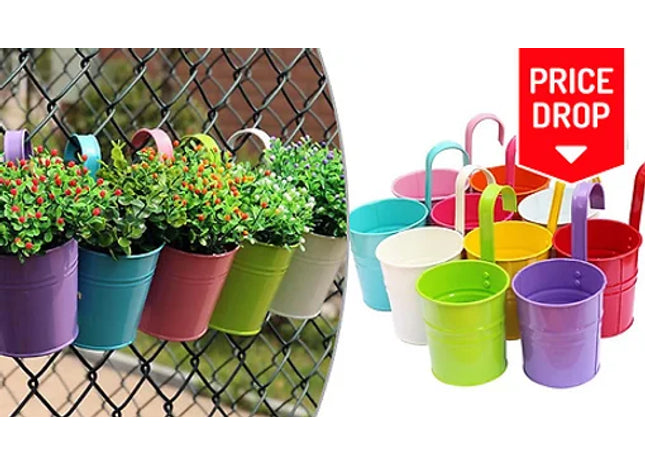 Multicolour Metal Hanging Flower Pots - 5 or 10 Pots