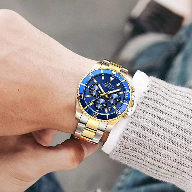 Mens Watches Chronograph Stainless Steel Waterproof Date Analog Quartz Watch Bus