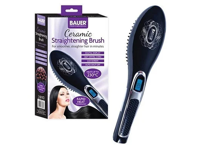 Hair Brush Straightener - Black