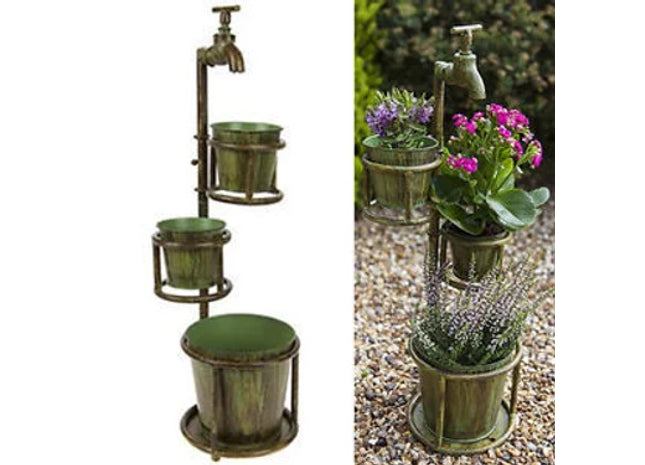 VERDIGRIS TRIPLE TAP PLANTER IN WHITE BOX