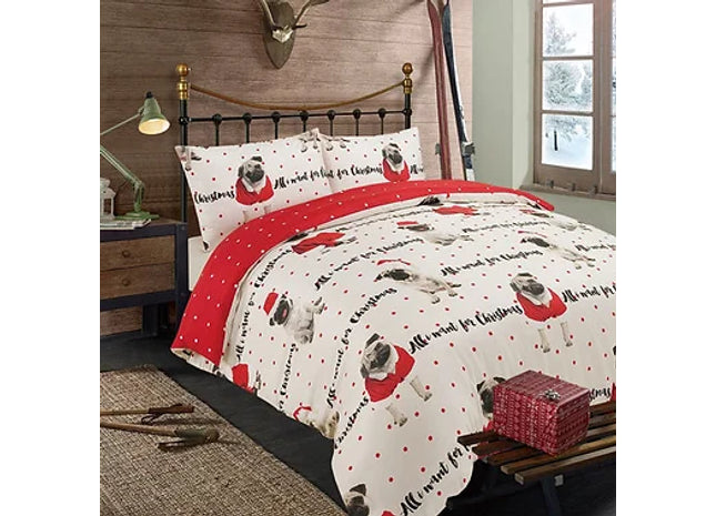 DREAMSCENE ALL I WANT PUG CHRISTMAS DUVET SET