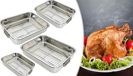 4pc Stainless Steel Roasting Pan Set