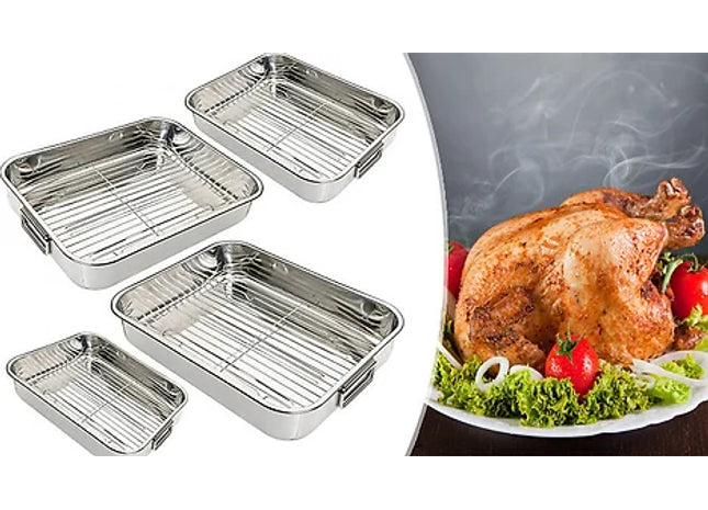 4pc Stainless Steel Roasting Pan Set
